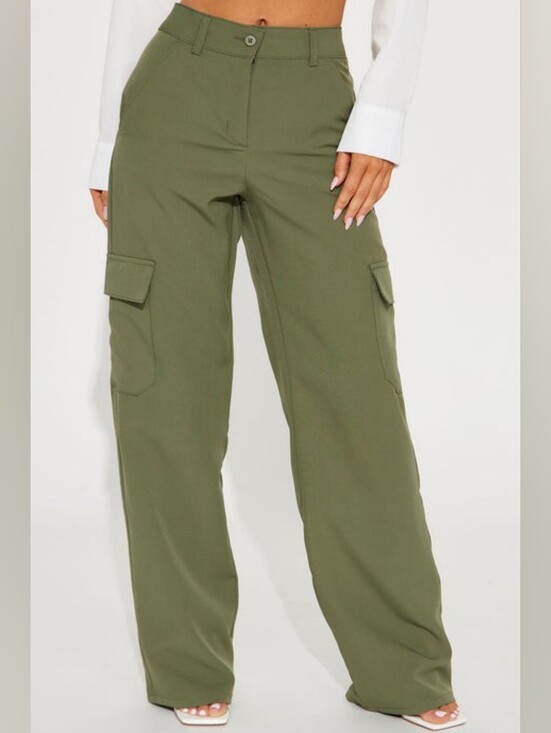 Fashion Nova Pants - Fashion Nova Olive Wide-Leg Cargo Pants